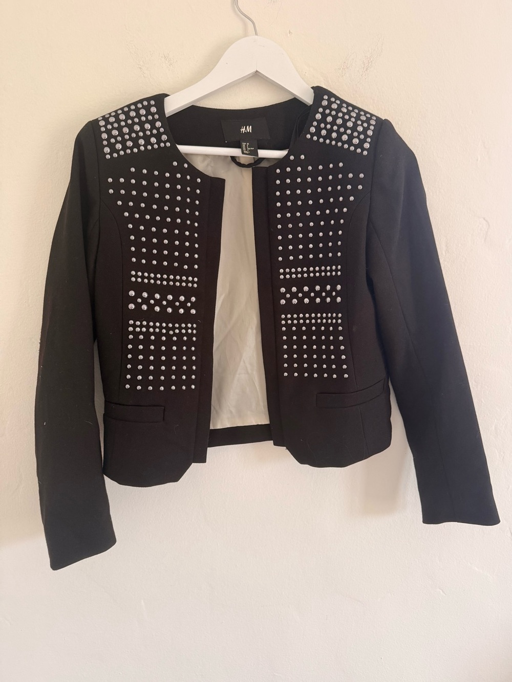 H&M Black Studded Open-Front Cropped Blazer
